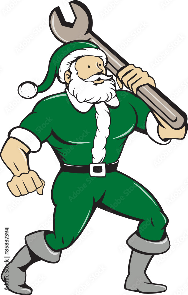 Santa Claus Mechanic Spanner Isolated Cartoon