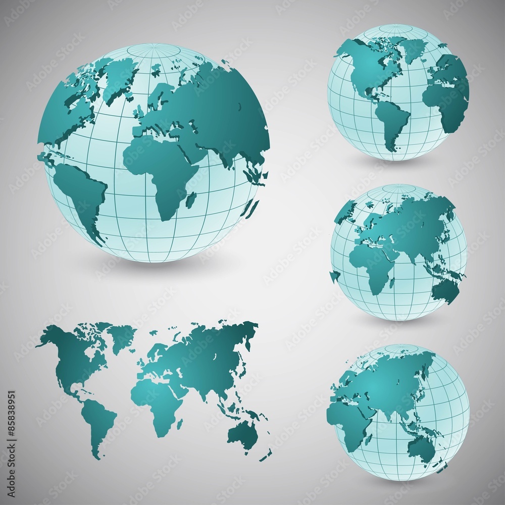 Fototapeta premium Set of wireframe world globes