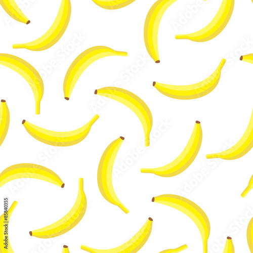 Seamless background with yellow bananas. Cute vector banana pattern on white background. Summer fruit illustration. Fruit texture.
