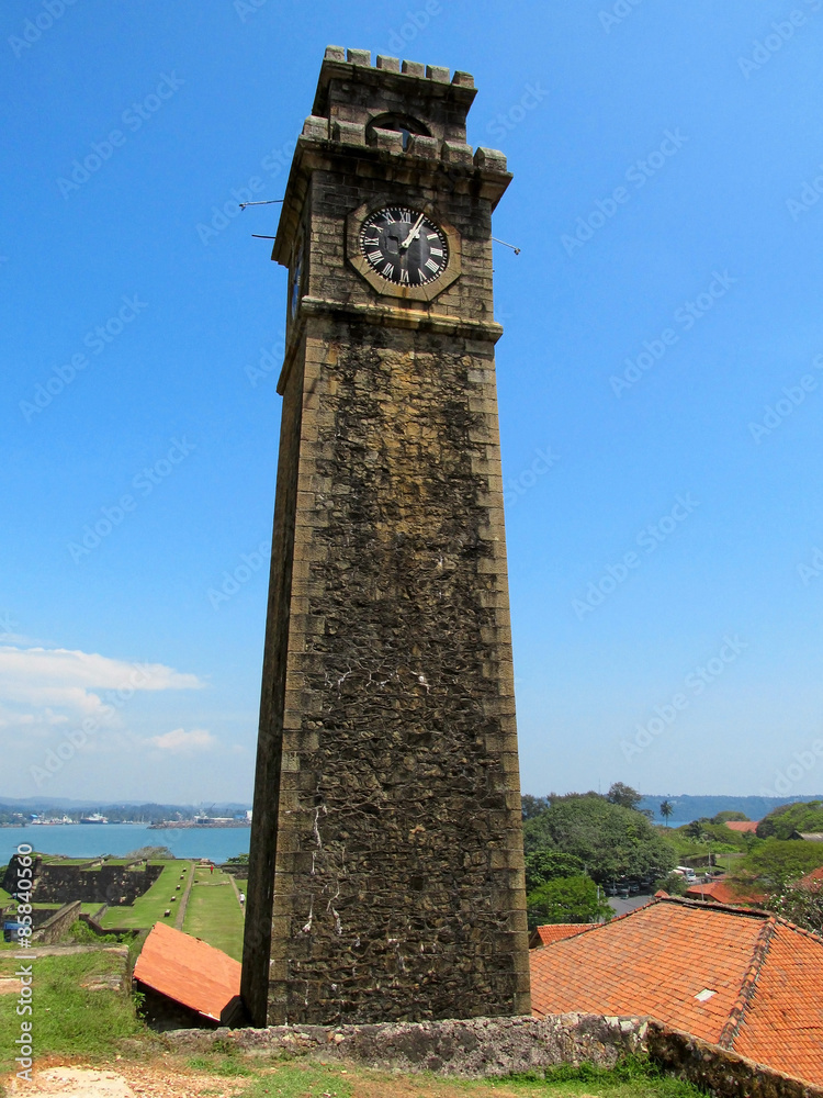Old colonial clock tower in Fort Galle, Sri-Lanka