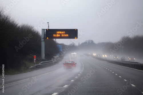 Photos Rain on the highway / road - adverse driving conditions.