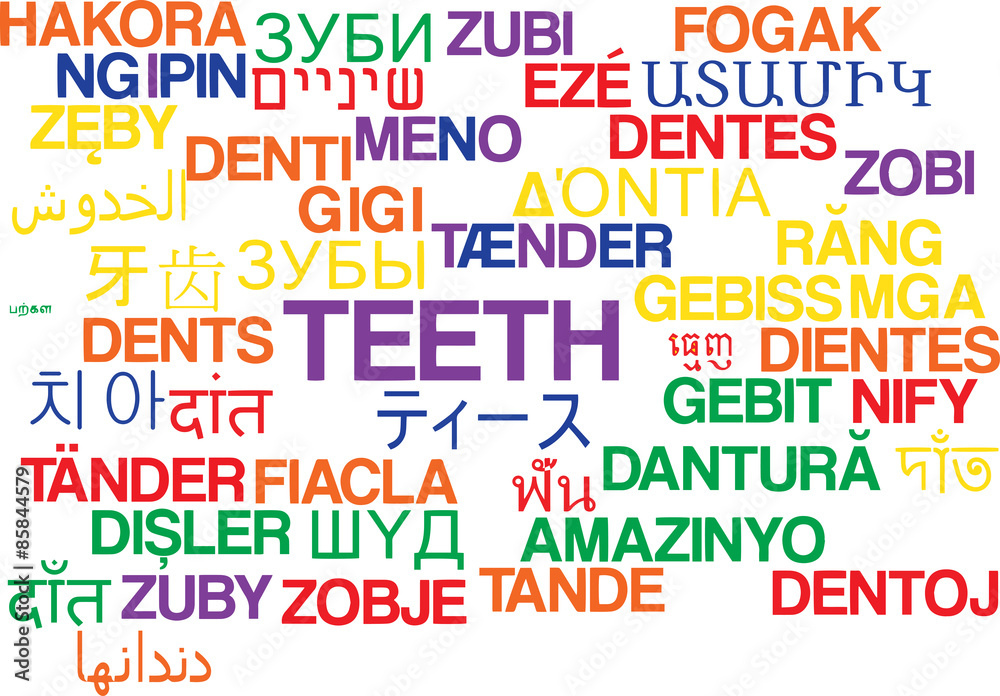 Teeth multilanguage wordcloud background concept