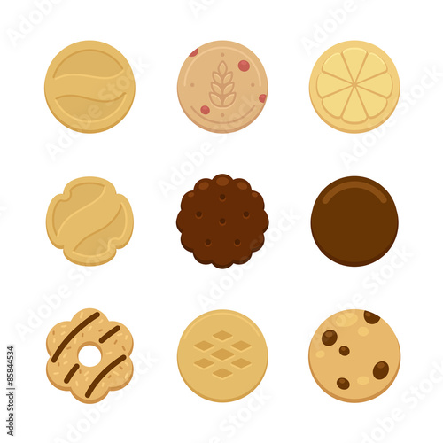 Assortment of nine delicious cookies of various shape and taste.