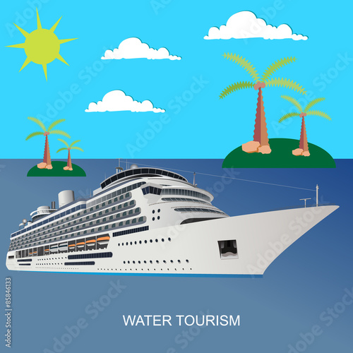 Cruise  ship  clear  blue  water  tourism  flat style  vector