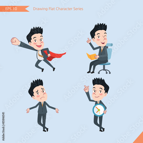 Set of drawing flat character style, business concept handsome offiece worker activities - business hero, Question, time management, Knowledge  photo