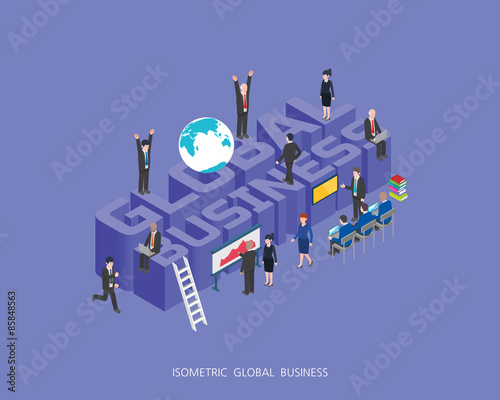 Flat 3d isometric vector illustration global business concept design, Abstract urban modern style, high quality business series. 