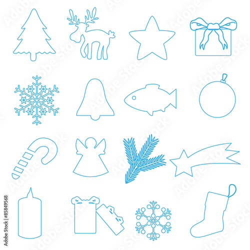 simple blue outline merry christmas icons eps10