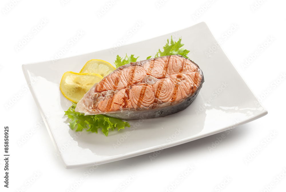 Grilled salmon stake Grilled salmon stake