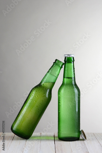 Closeup Green Beer Bottles Vertical