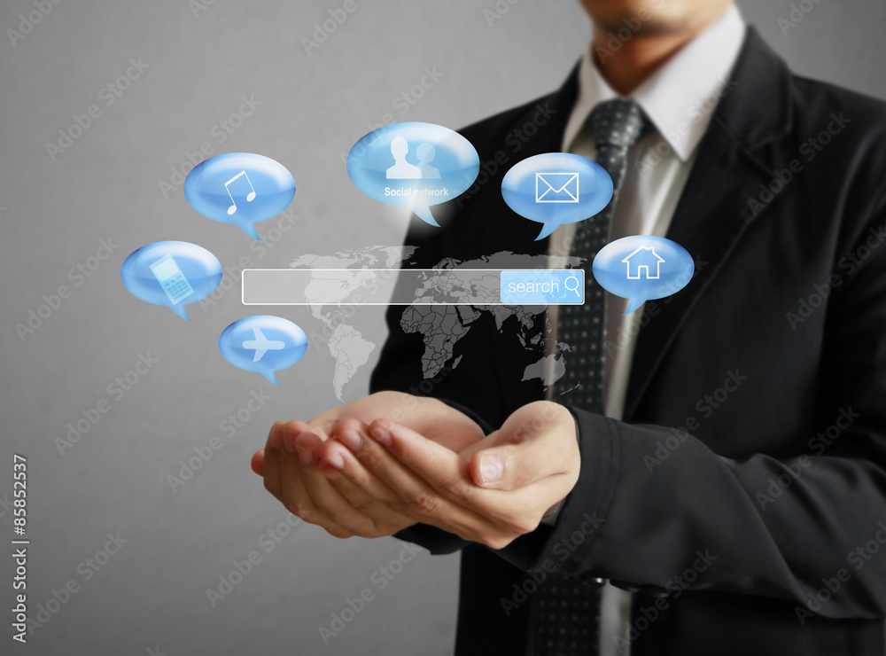 male touching virtual icon social network male touching virtual icon social network