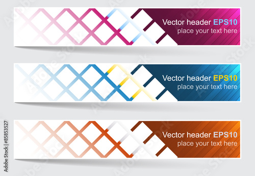 Web header, set of vector banner with square pattern.