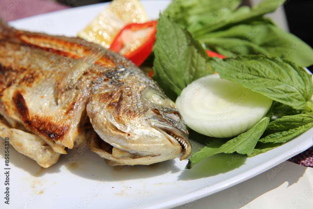 Grilled Sea Bream on Fish Market in Istanbul. Turkey Grilled Sea Bream on Fish Market in Istanbul. Turkey