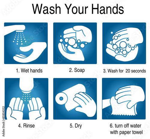 How to wash your hands  to avoid germs and other bad viruses. on blue background