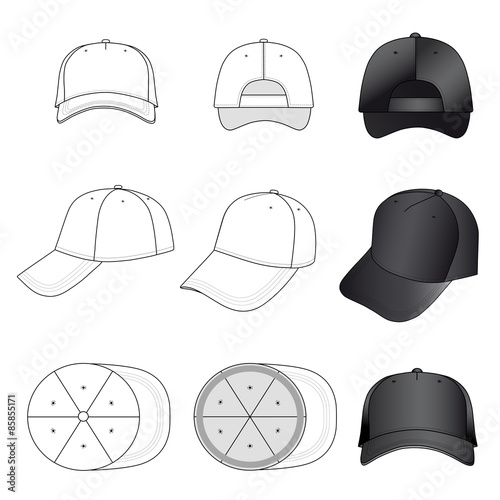 Baseball, tennis cap outlined template