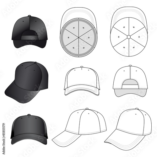 Baseball, tennis cap outlined template