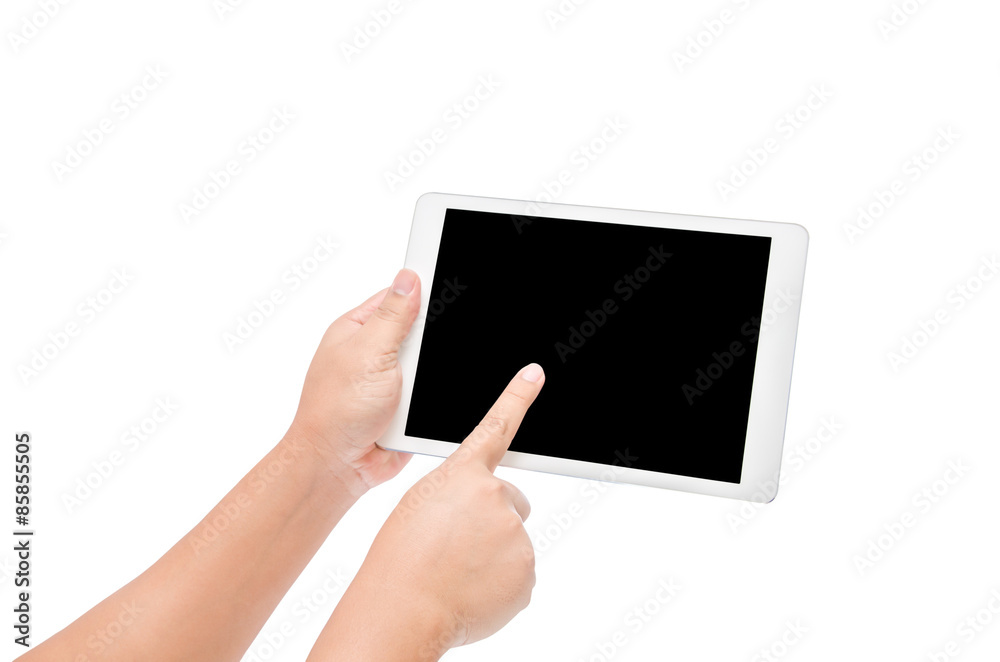 man hand holding the phone tablet isolated on white background man hand holding the phone tablet isolated on white background