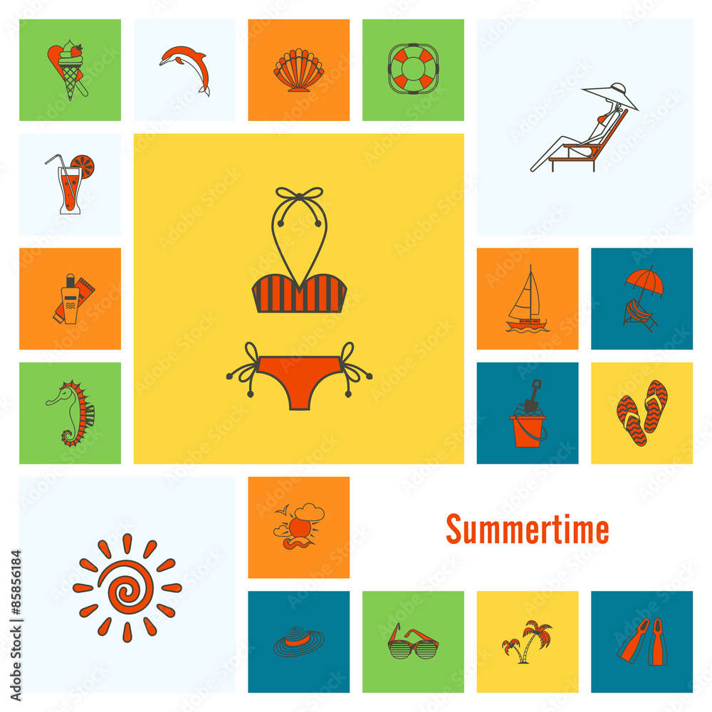 Summer and Beach Simple Flat Icons Summer and Beach Simple Flat Icons