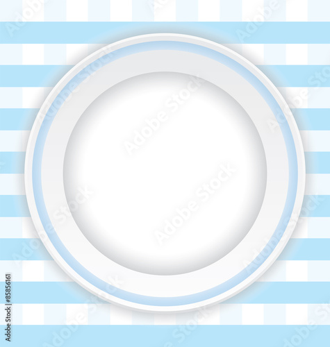 Empty plate on the blue background pattern, photo