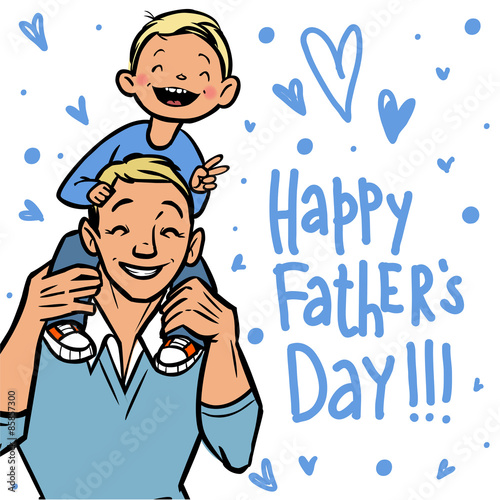 Funny cartoon fathers day card. vector illustration