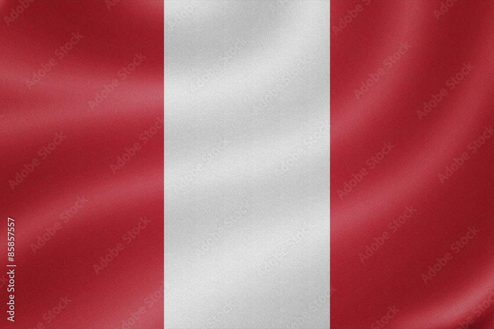 Peru flag on the fabric texture background Peru flag on the fabric texture background
