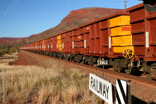 Hamersley Iron Ore Train with Hundreds of Carriages Hamersley Ranges Pilbara Western Australia