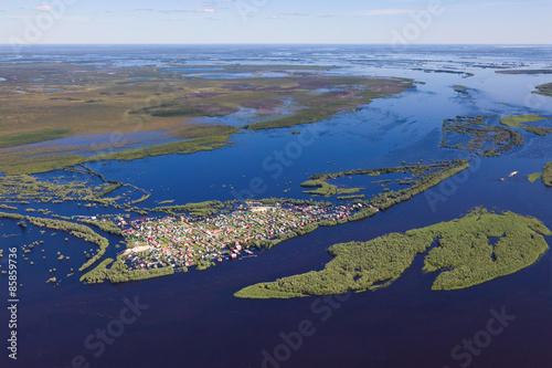 Flooded terrain in lowland of Great river