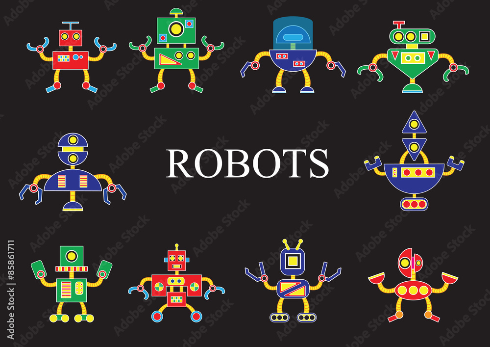 Naklejka premium Robots from outer space, the invader or friend