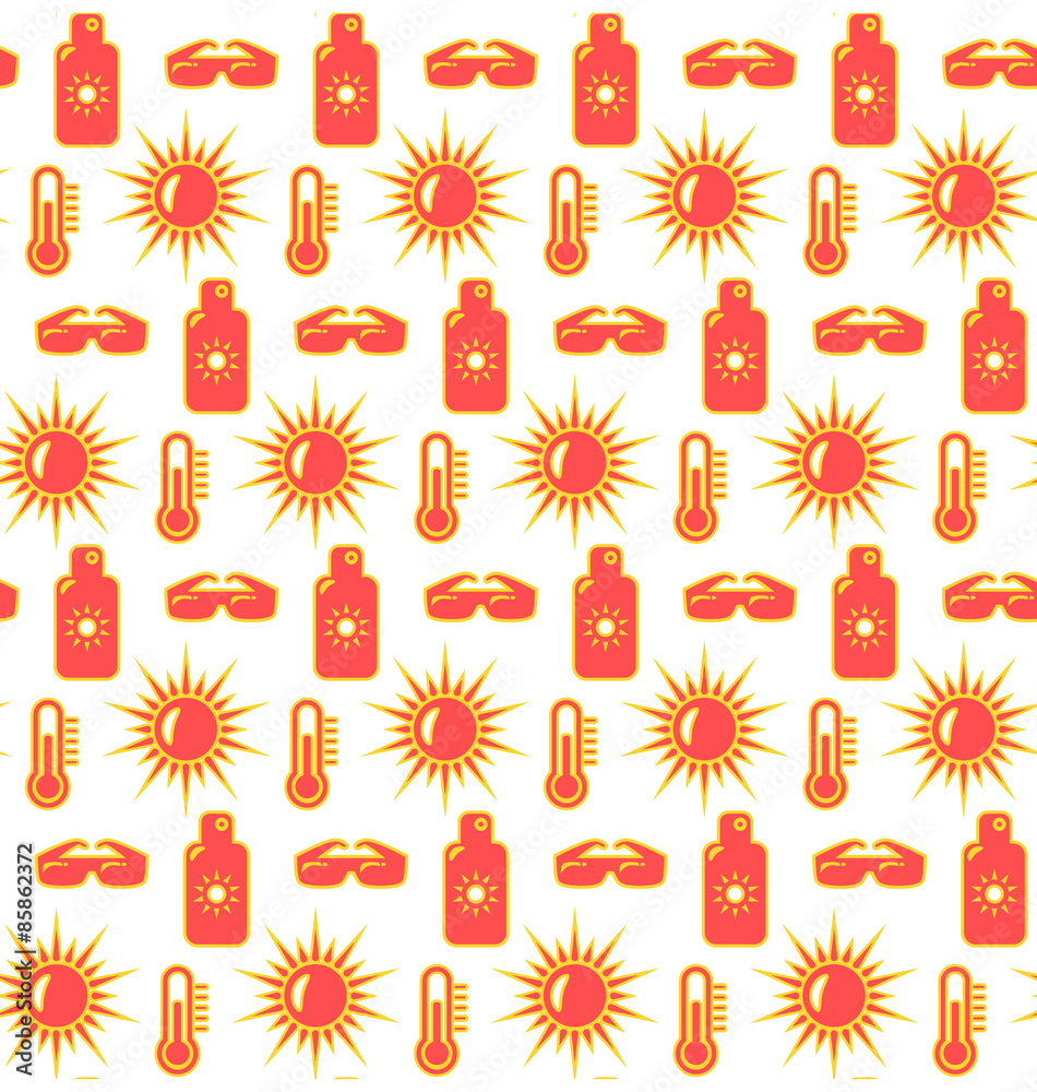 Bright fun summer seamless pattern with sunscreen cream sun and Bright fun summer seamless pattern with sunscreen cream sun and