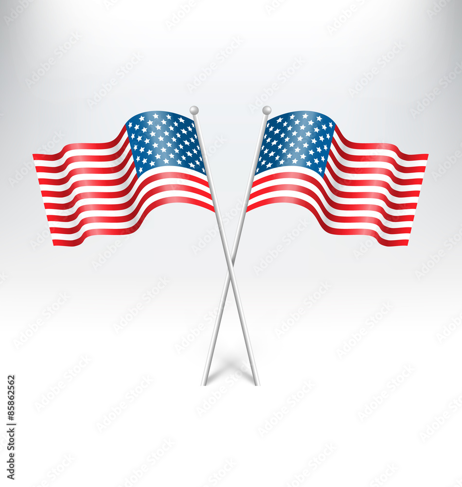 Wavy USA national flags on grayscale background