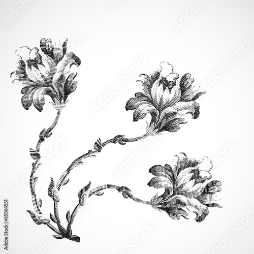 Fototapeta Naklejka Na Ścianę i Meble -  Hand-drawn bouquet of three flowers of corner lily, vintage isolated background vector illustration realistic sketch