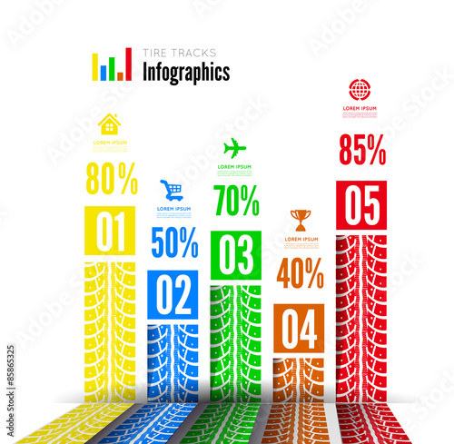 Tire tracks infographics background