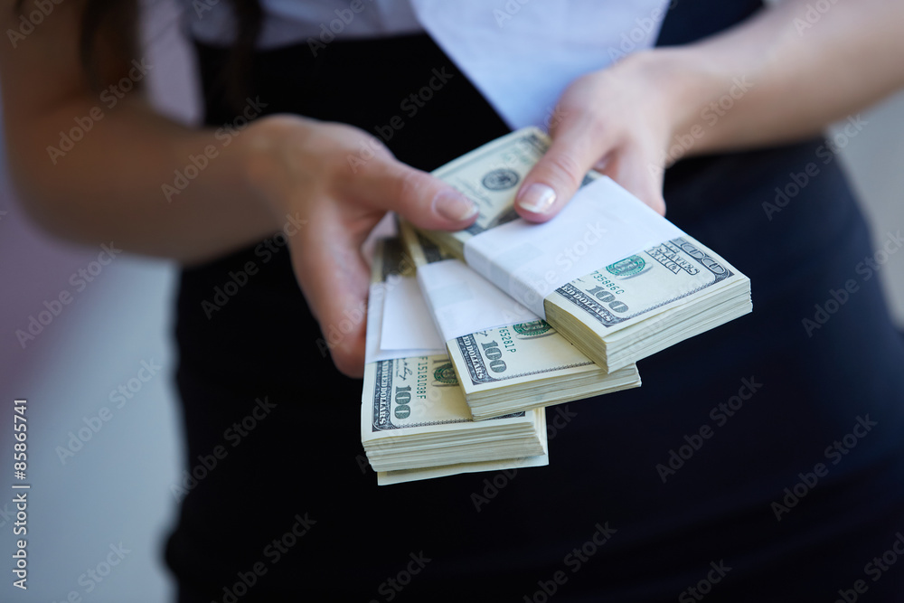 Money close-up in women's hands Money close-up in women's hands
