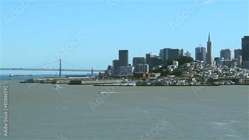 San Francisco bay view pan from Alcatraz, covers the SF Bay Bridge, city of San Francisco and part of the Golden Gate Bridge