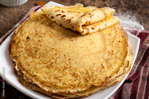 Stack of pancakes on a plate photo