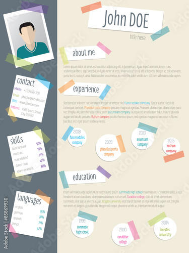 Cool resume cv with post its and color tapes