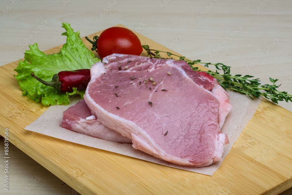 Raw pork steak