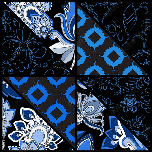 seamless patchwork pattern with flowers - stock vector
