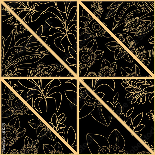 seamless patchwork pattern with flowers - stock vector
