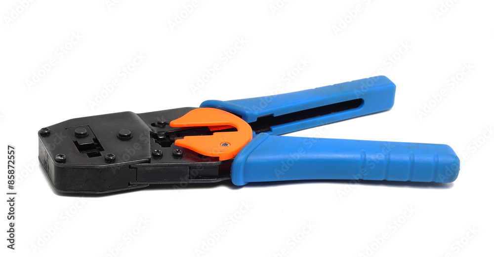 reliable tool for crimping of twisted pair on a white background reliable tool for crimping of twisted pair on a white background