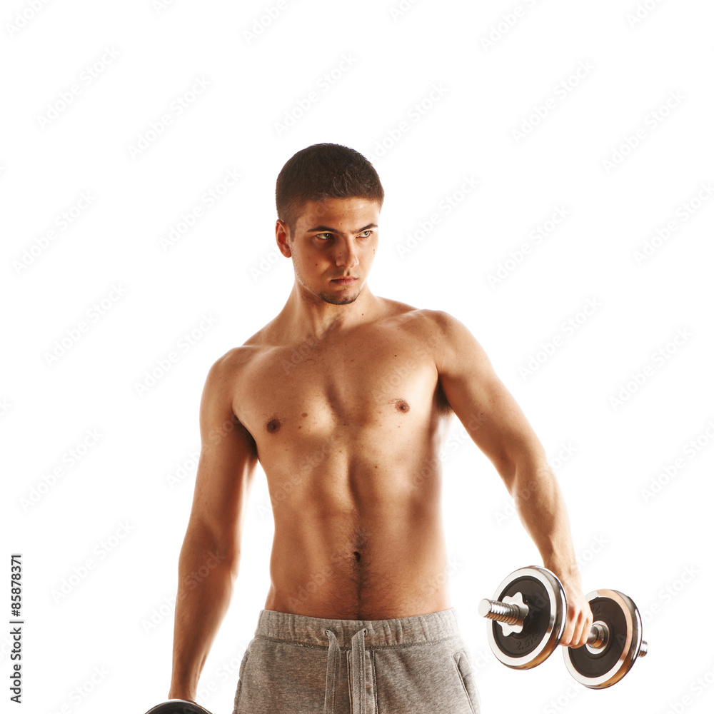 Man working out with dumbbells Man working out with dumbbells