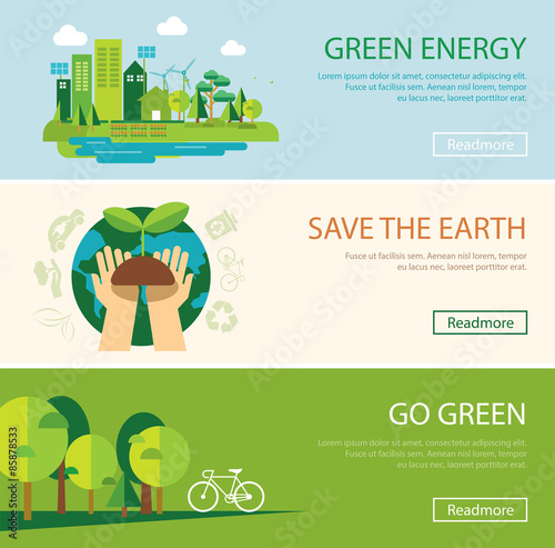 save the world and green energy concept web banner