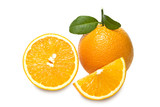 Orange with slices  isolated on white background.
