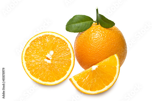 Orange with slices  isolated on white background.