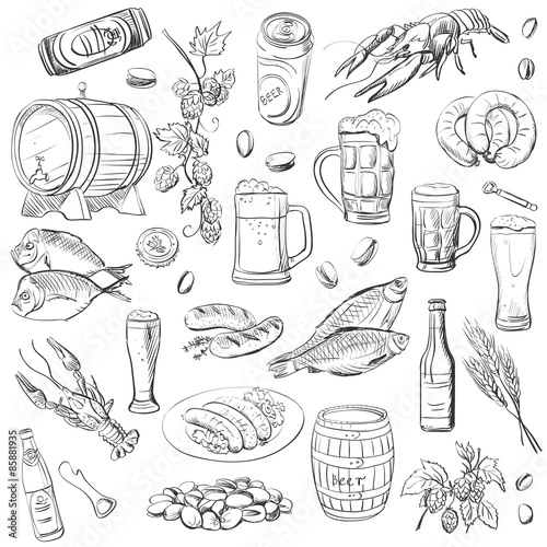 beer. hand drawing set of vector sketches