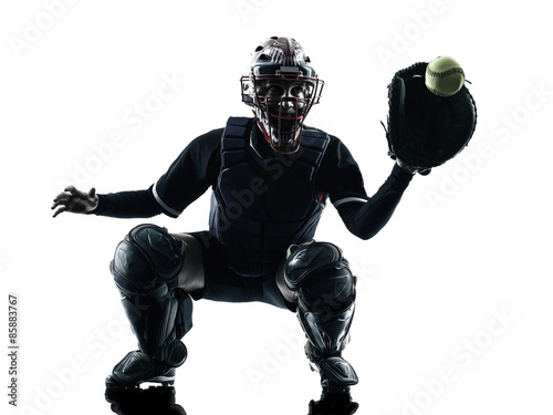 woman playing softball players silhouette isolated