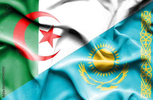 Waving flag of Kazakhstan and Algeria photo