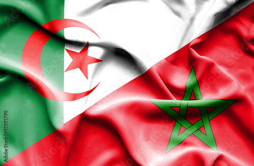 Waving flag of Morocco and Algeria