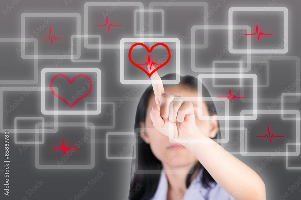 Nurse pressing cardiogram button show cardiology concept Nurse pressing cardiogram button show cardiology concept