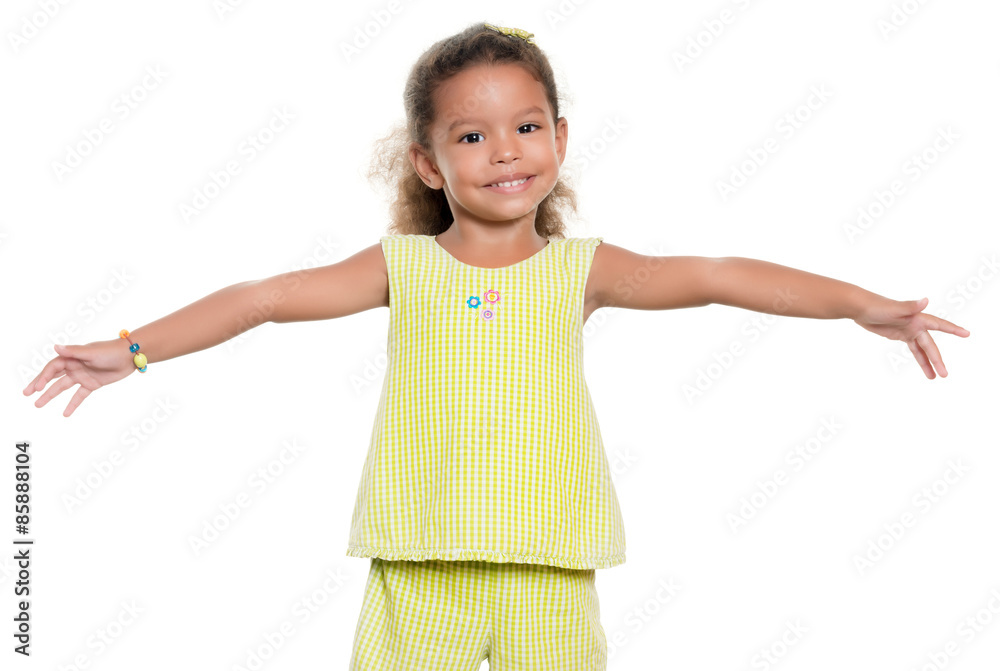 Small girl smiling with her arms wide open Small girl smiling with her arms wide open