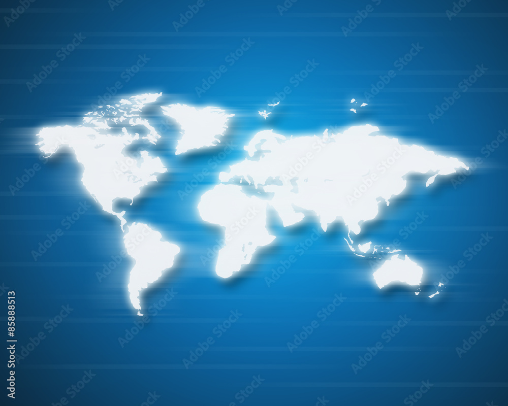 world map blurry on blue background